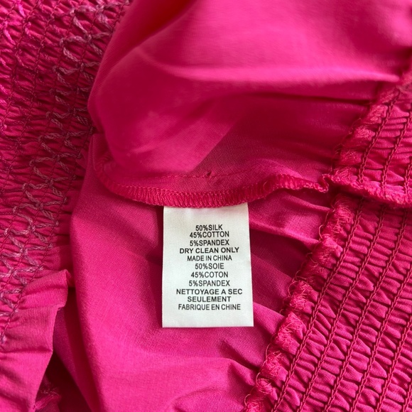 Trina Turk Bright Pink Cancun Ruffled Silk Cotton Smocked Top Sz.S New With Tags - Picture 8 of 9